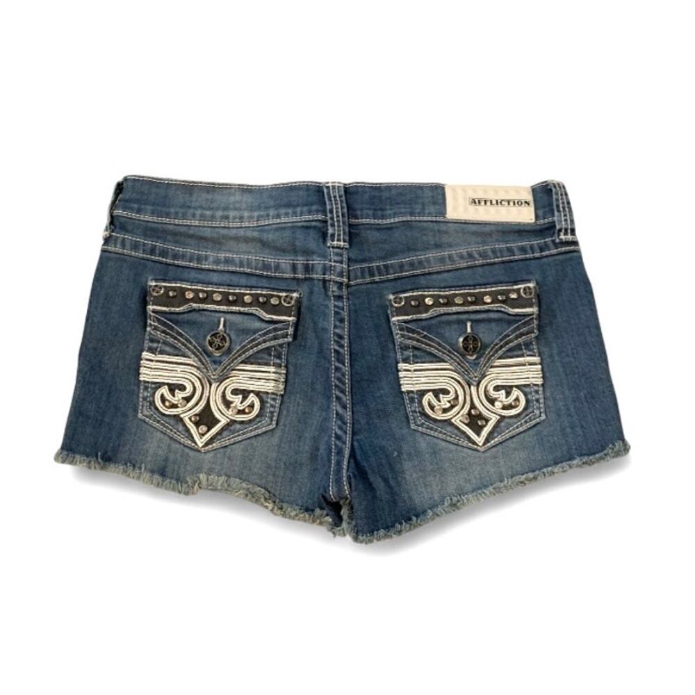 Affliction Vikki Y2K MCbling Denim Shorts 32" Waist Grunge